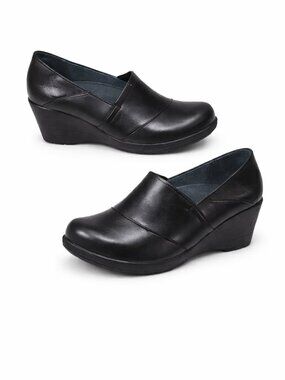Dansko Black Leather Slip-On Wedge Clogs Comfort Shoes Women’s 36 (US 5.5 - 6)
